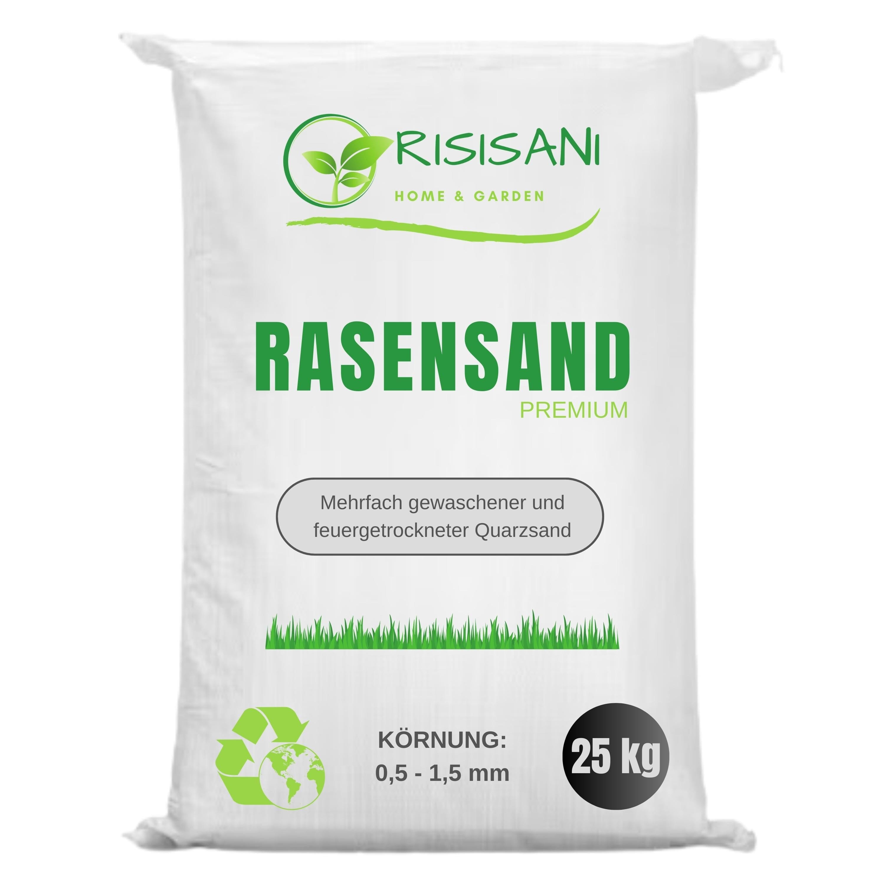 Rasensand Premium 0,5-1,5 mm | 25 kg | Quarzsand gewaschen und feuergetrocknet RISISANI Home & Garden DE